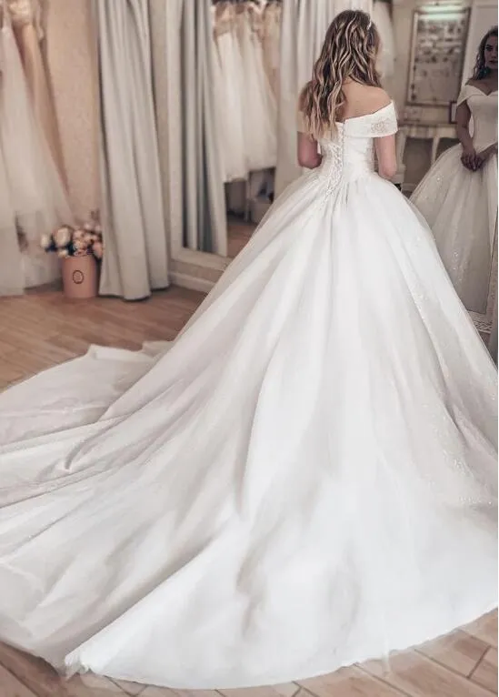 Princess Ivory Crystals Wedding Gown with Off-the-shoulder