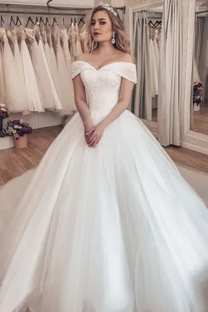 Princess Ivory Crystals Wedding Gown with Off-the-shoulder