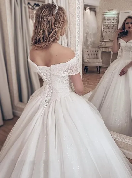 Princess Ivory Crystals Wedding Gown with Off-the-shoulder