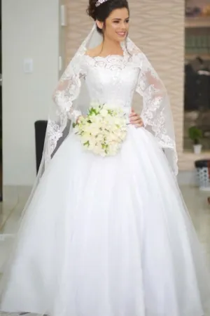 Princess Long Sleeve Wedding Gowns Lace Off-the-shoulder