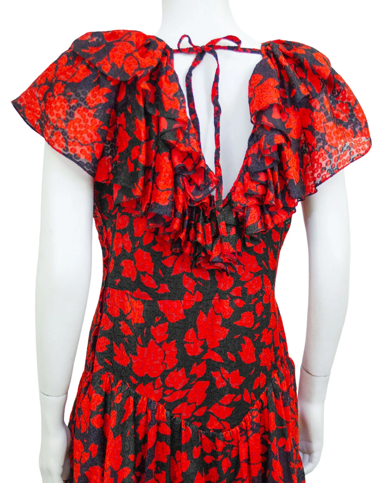 Red and Black Leaf Print Gown