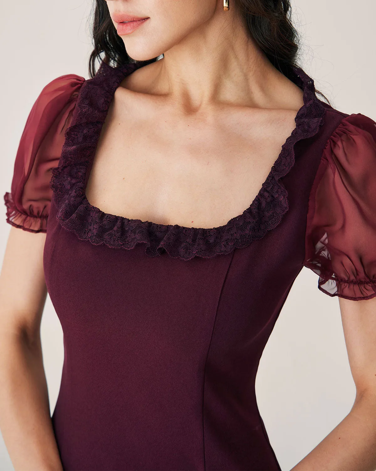 Red Lace Splicing Mini Dress