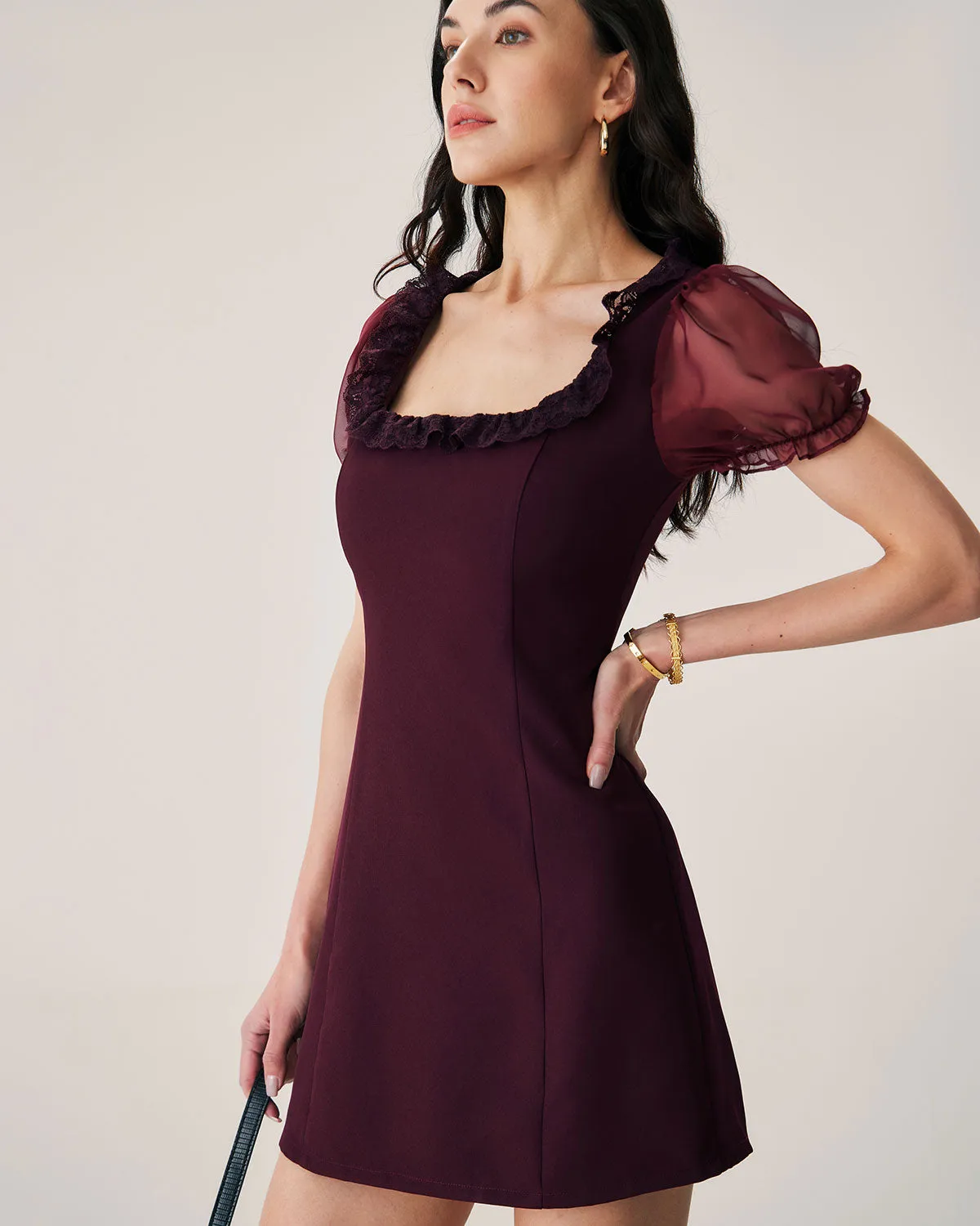Red Lace Splicing Mini Dress