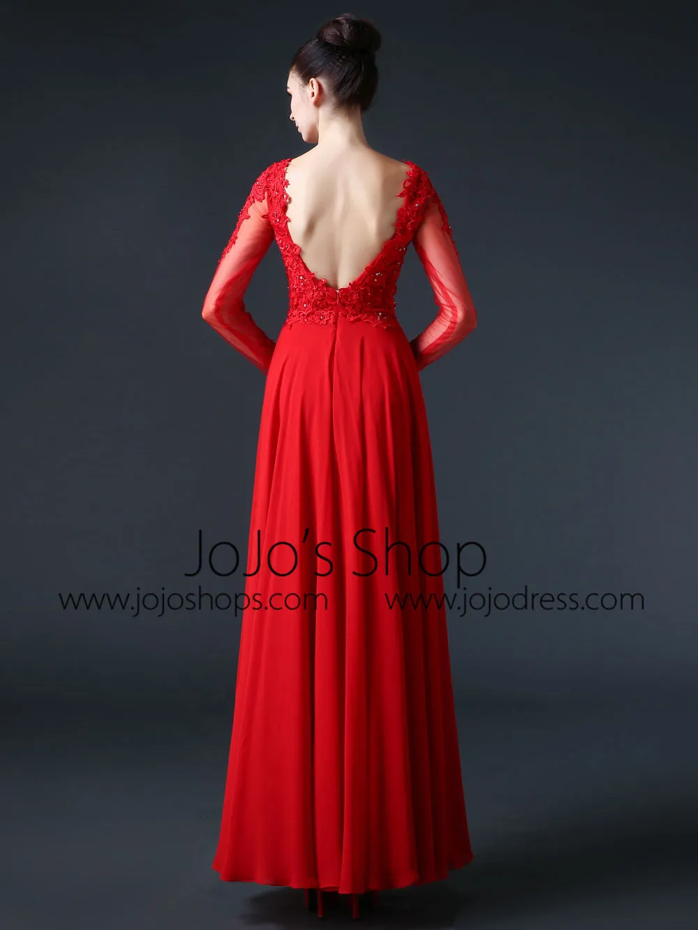 Red Open Back Lace Wedding Dress CC3003
