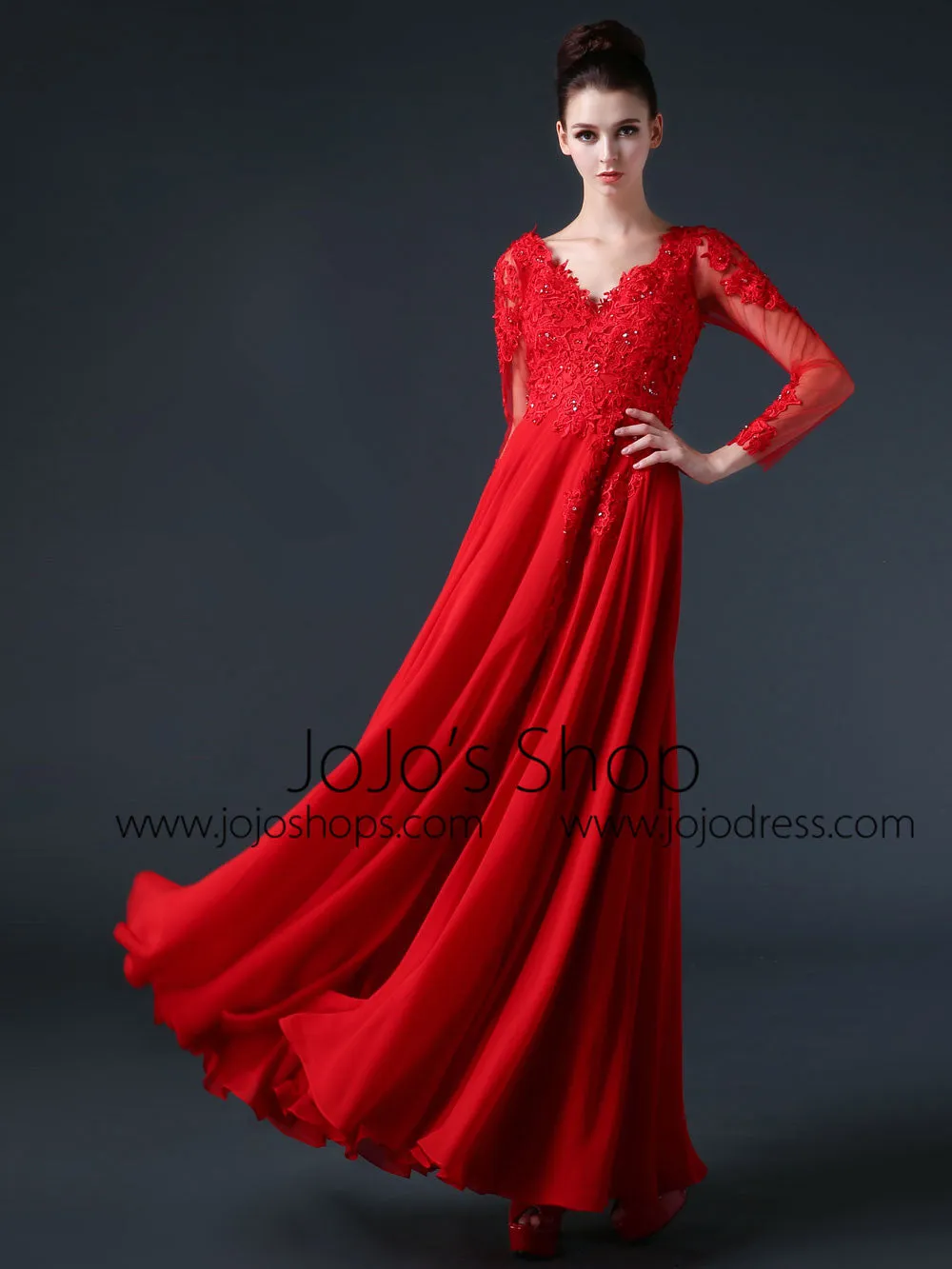 Red Open Back Lace Wedding Dress CC3003