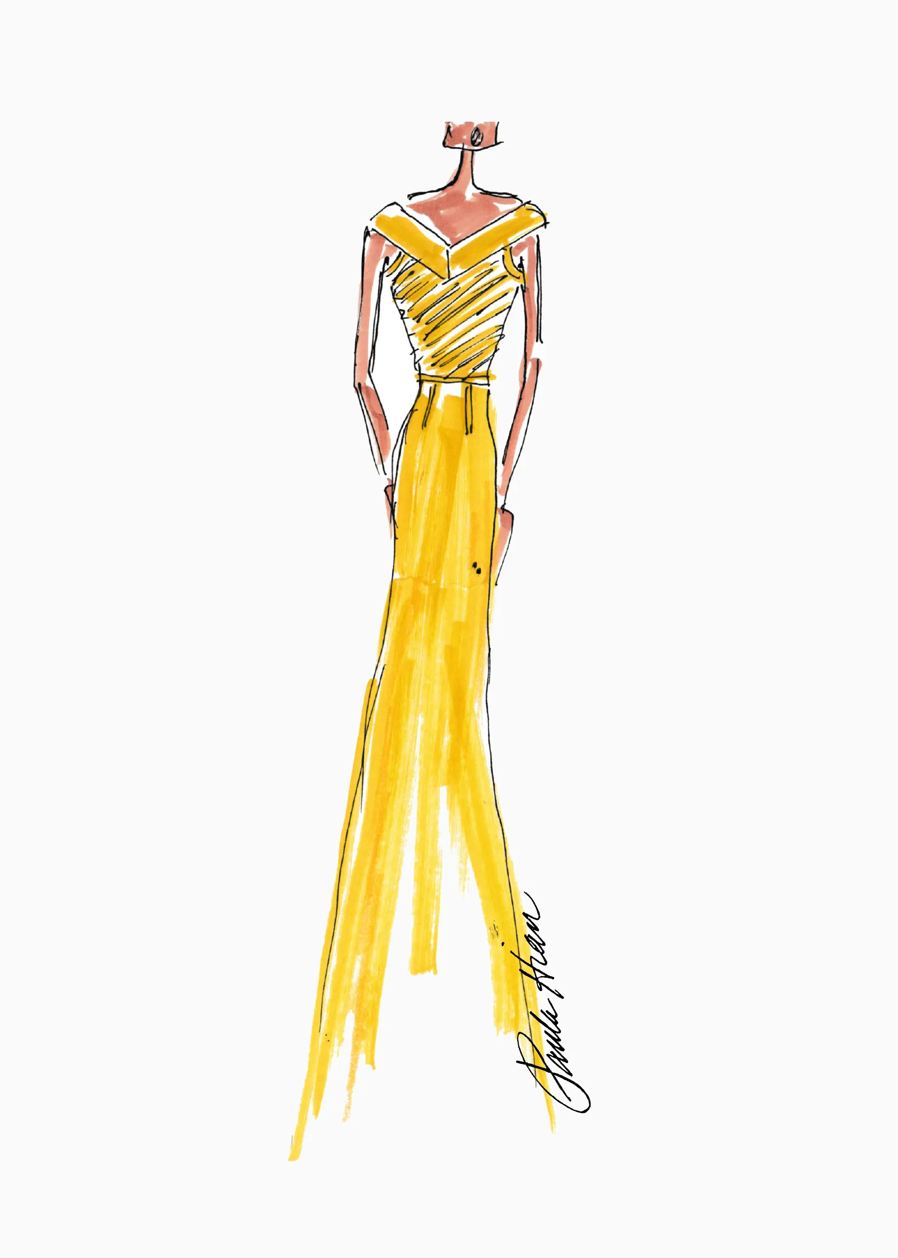 Reine - V Neck Pleated Column Gown