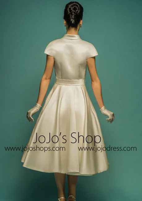 Retro Tea Length Champagne Wedding Dress