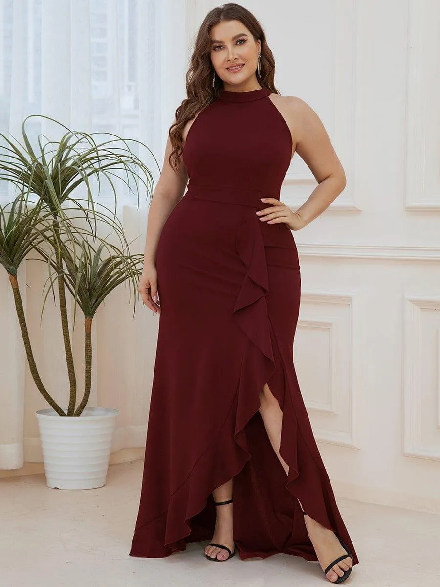 Robe à col licou ourlet à volants et fendue sur le devant(Vente finale)