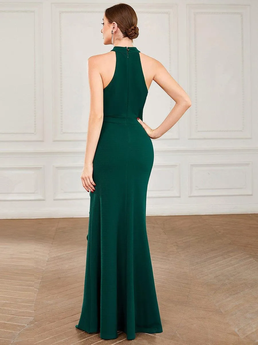 Robe à col licou ourlet à volants et fendue sur le devant(Vente finale)