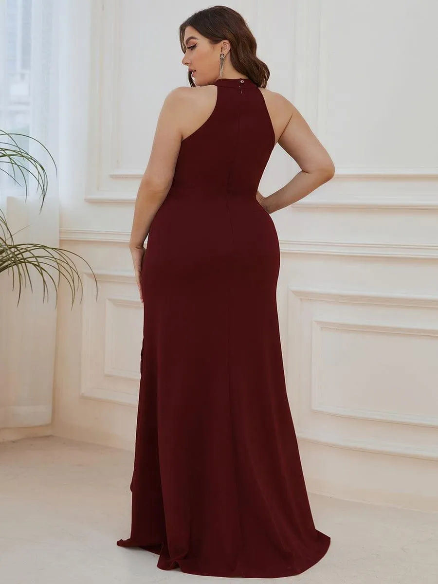 Robe à col licou ourlet à volants et fendue sur le devant(Vente finale)
