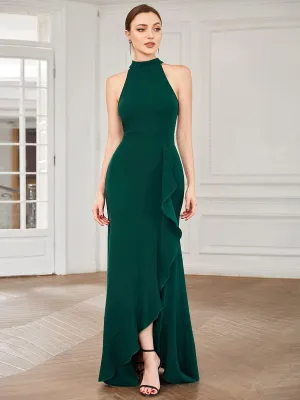 Robe à col licou ourlet à volants et fendue sur le devant(Vente finale)