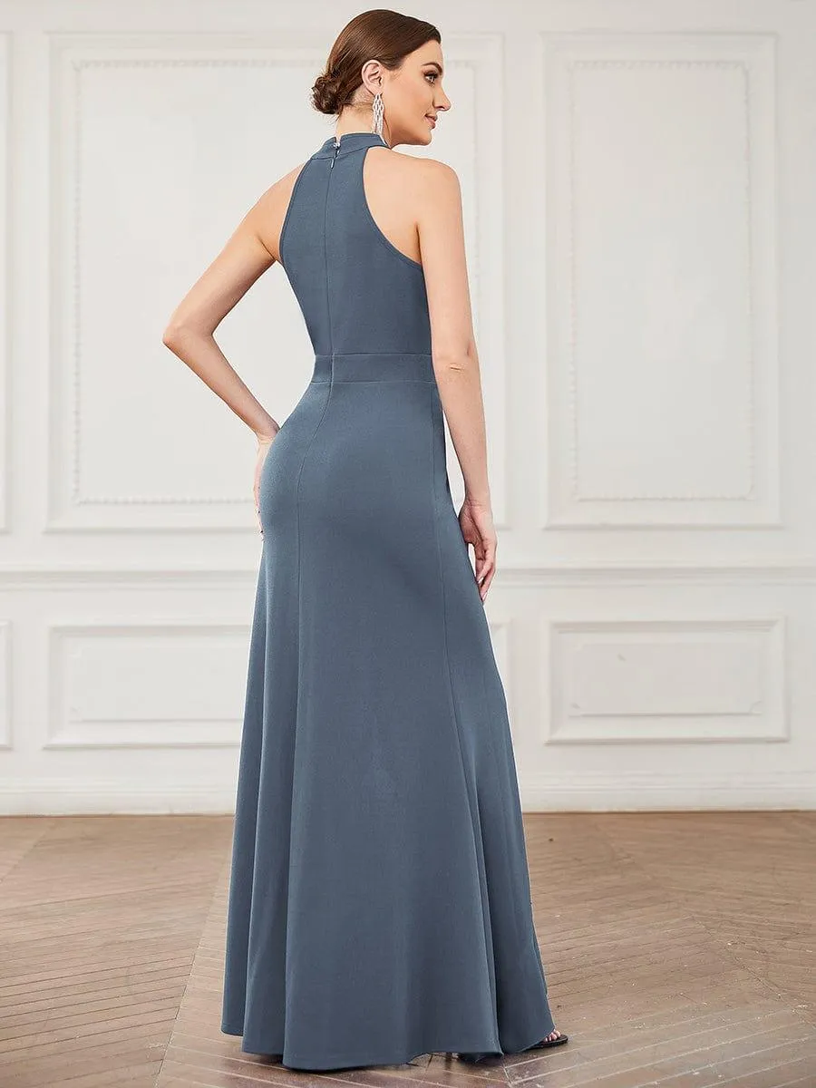 Robe à col licou ourlet à volants et fendue sur le devant(Vente finale)