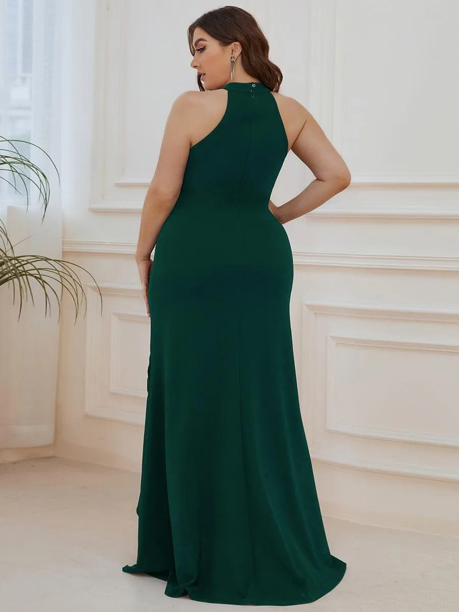Robe à col licou ourlet à volants et fendue sur le devant(Vente finale)