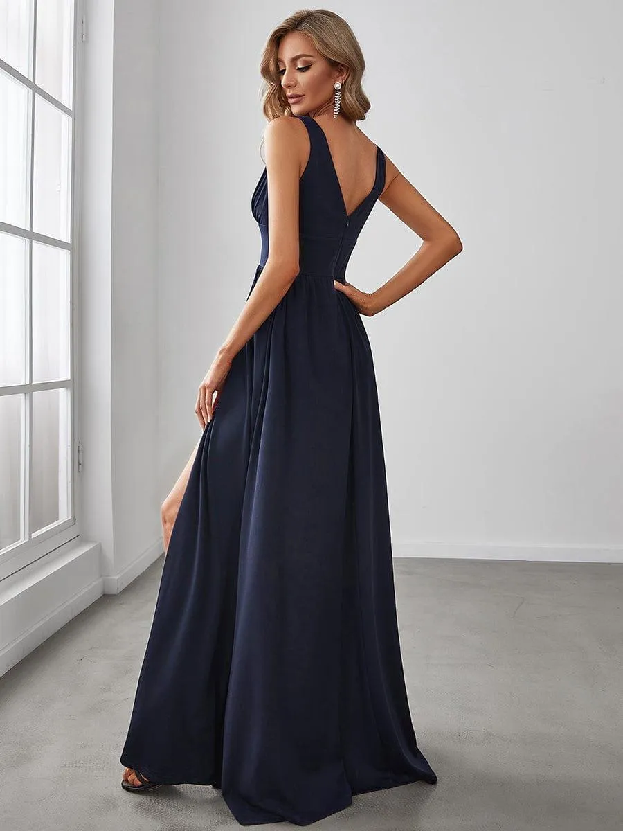 Robe de Bal Demoiselle d'Honneur longue au sol à taille empire et à encolure en V
