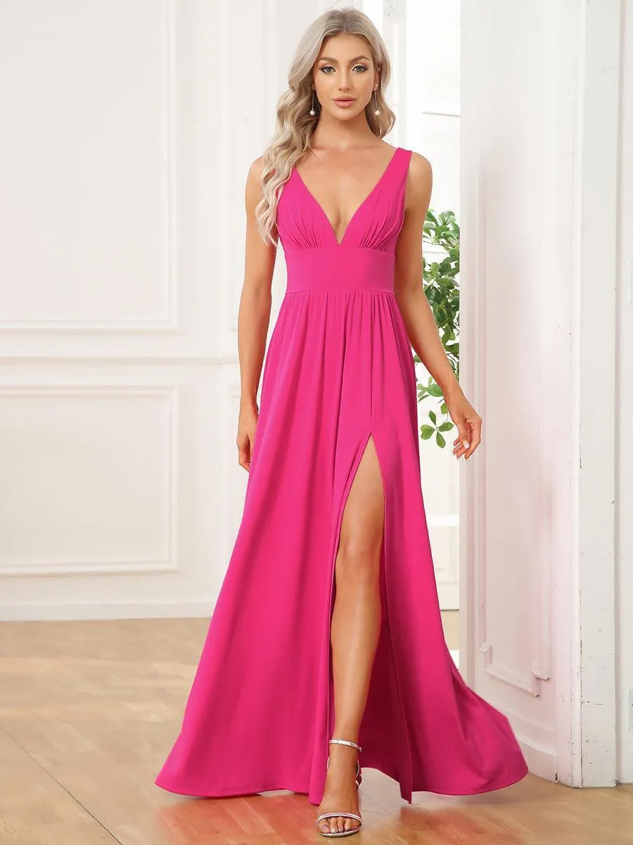 Robe de Bal Demoiselle d'Honneur longue au sol à taille empire et à encolure en V