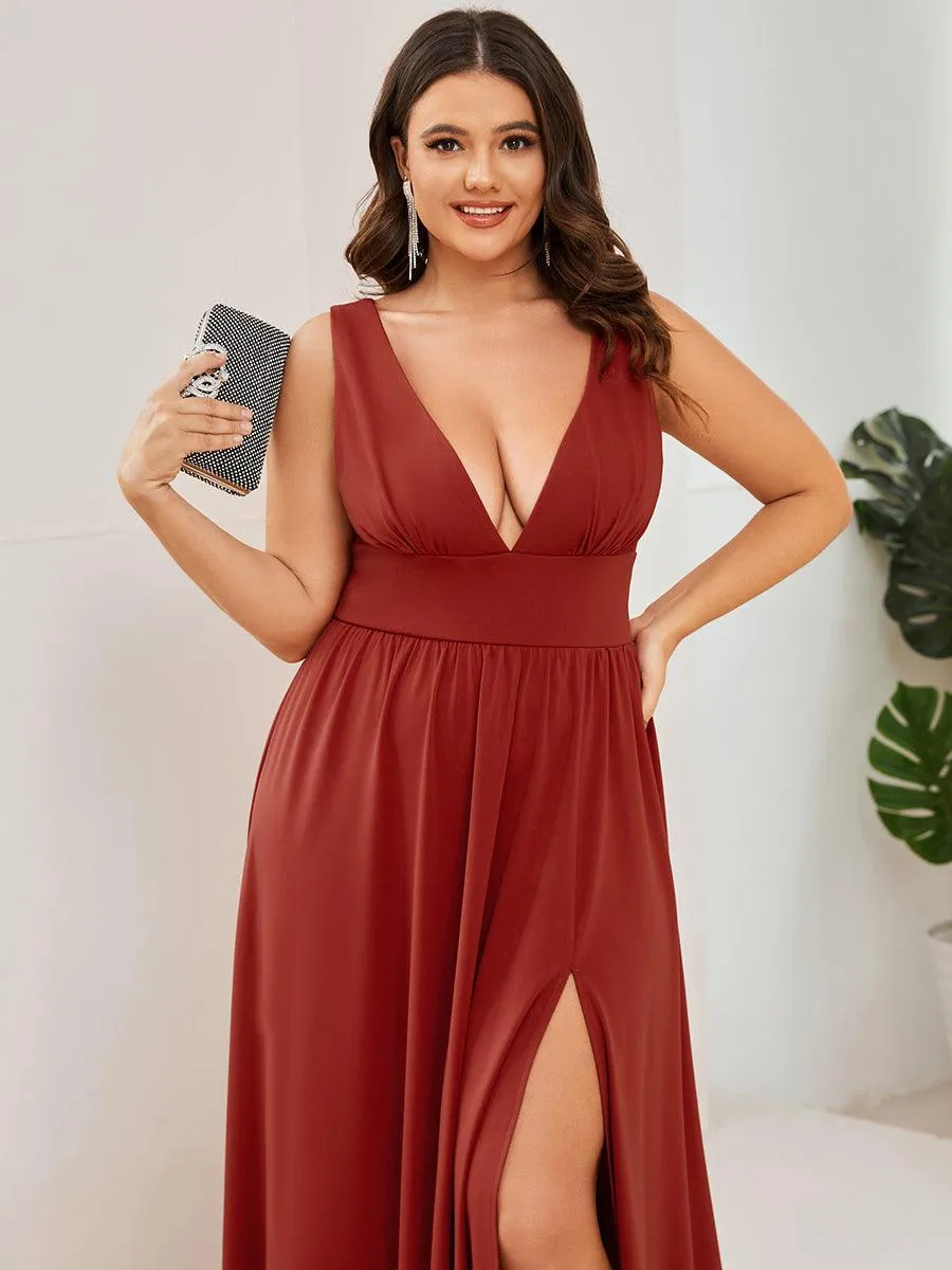 Robe de Bal Demoiselle d'Honneur longue au sol à taille empire et à encolure en V