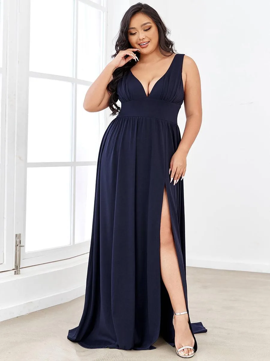 Robe de Bal Demoiselle d'Honneur longue au sol à taille empire et à encolure en V