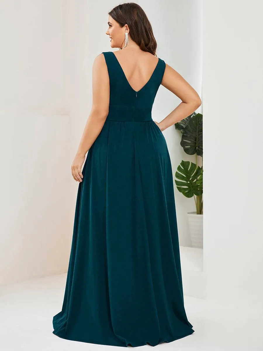 Robe de Bal Demoiselle d'Honneur longue au sol à taille empire et à encolure en V
