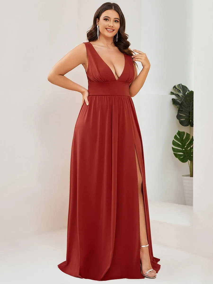 Robe de Bal Demoiselle d'Honneur longue au sol à taille empire et à encolure en V