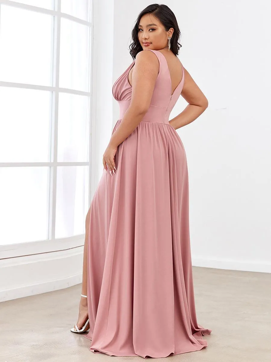Robe de Bal Demoiselle d'Honneur longue au sol à taille empire et à encolure en V