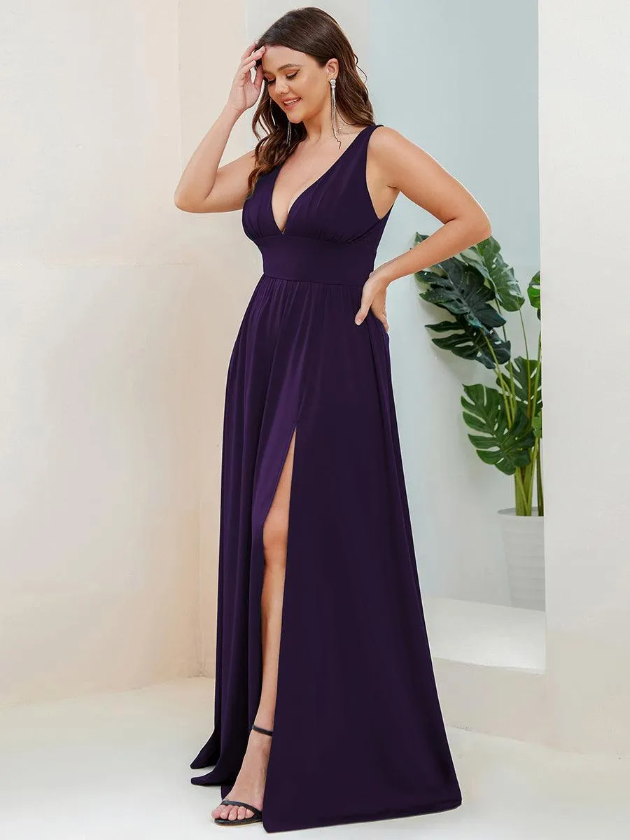 Robe de Bal Demoiselle d'Honneur longue au sol à taille empire et à encolure en V