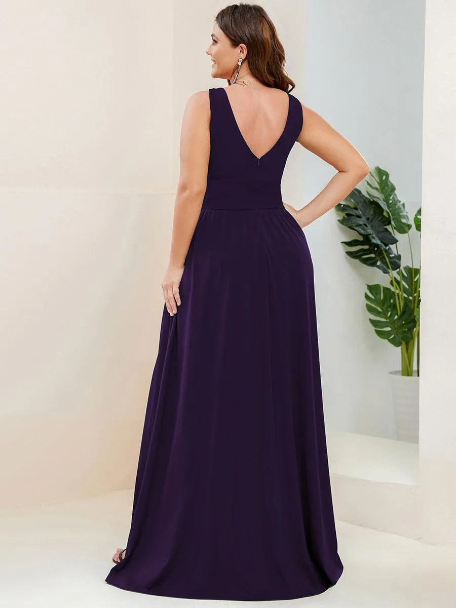 Robe de Bal Demoiselle d'Honneur longue au sol à taille empire et à encolure en V