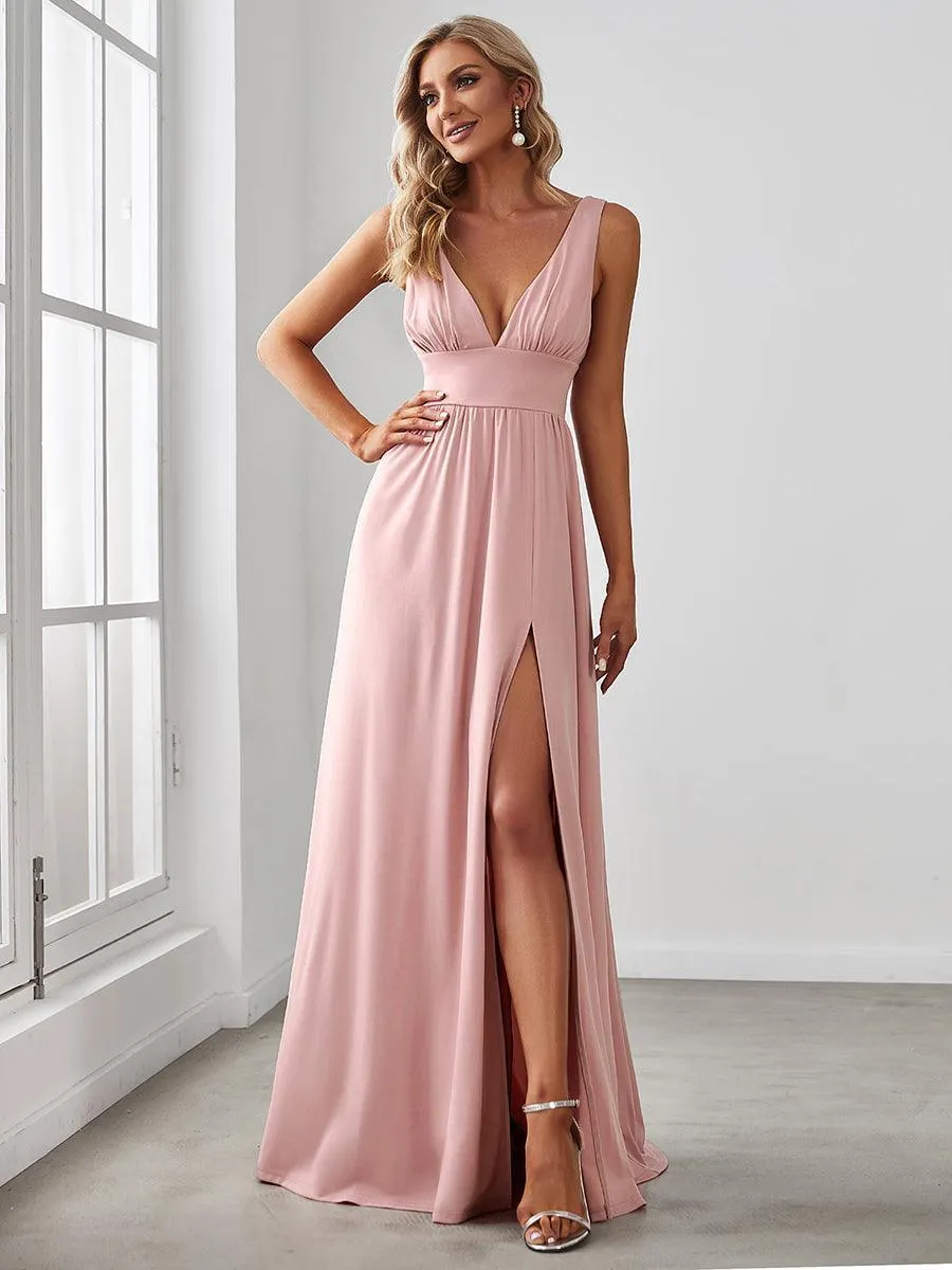 Robe de Bal Demoiselle d'Honneur longue au sol à taille empire et à encolure en V