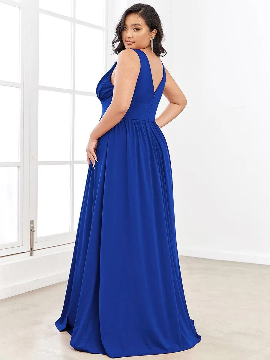Robe de Bal Demoiselle d'Honneur longue au sol à taille empire et à encolure en V
