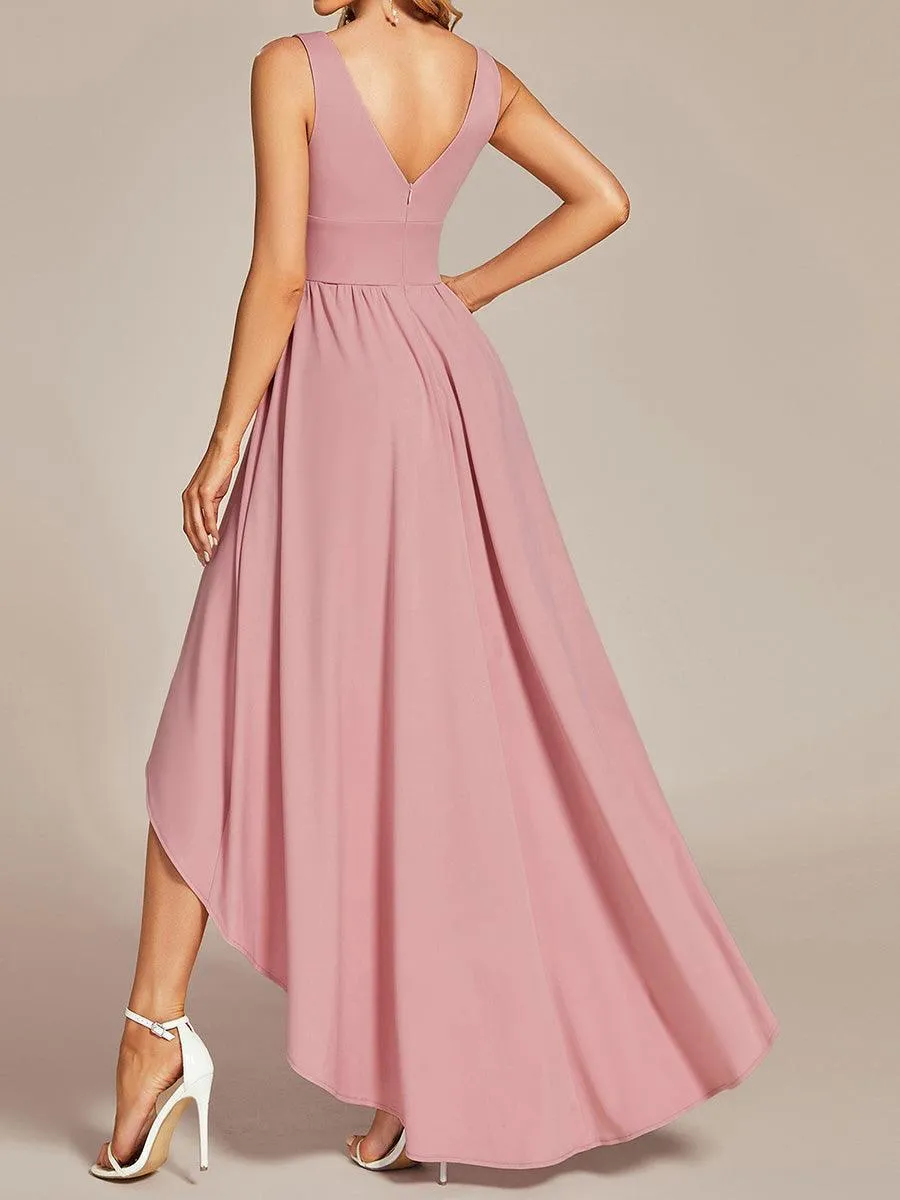 Robe de Bal Demoiselle d'Honneur longue au sol à taille empire et à encolure en V