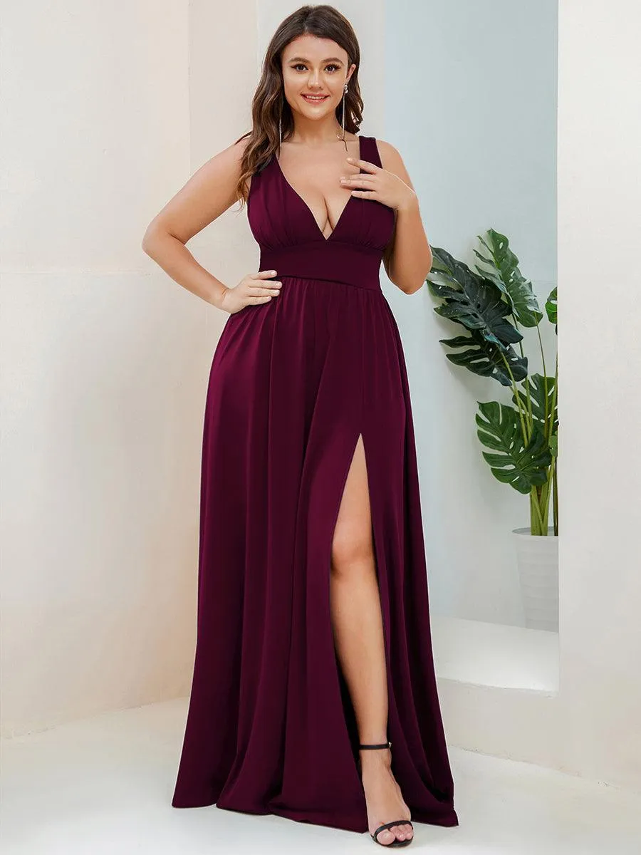 Robe de Bal Demoiselle d'Honneur longue au sol à taille empire et à encolure en V