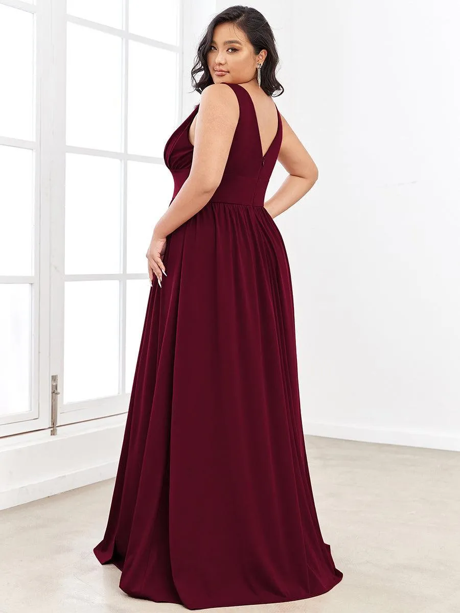 Robe de Bal Demoiselle d'Honneur longue au sol à taille empire et à encolure en V