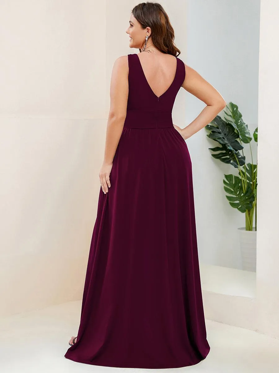 Robe de Bal Demoiselle d'Honneur longue au sol à taille empire et à encolure en V