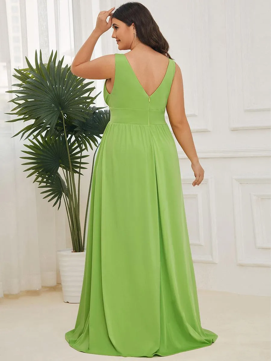 Robe de Bal Demoiselle d'Honneur longue au sol à taille empire et à encolure en V