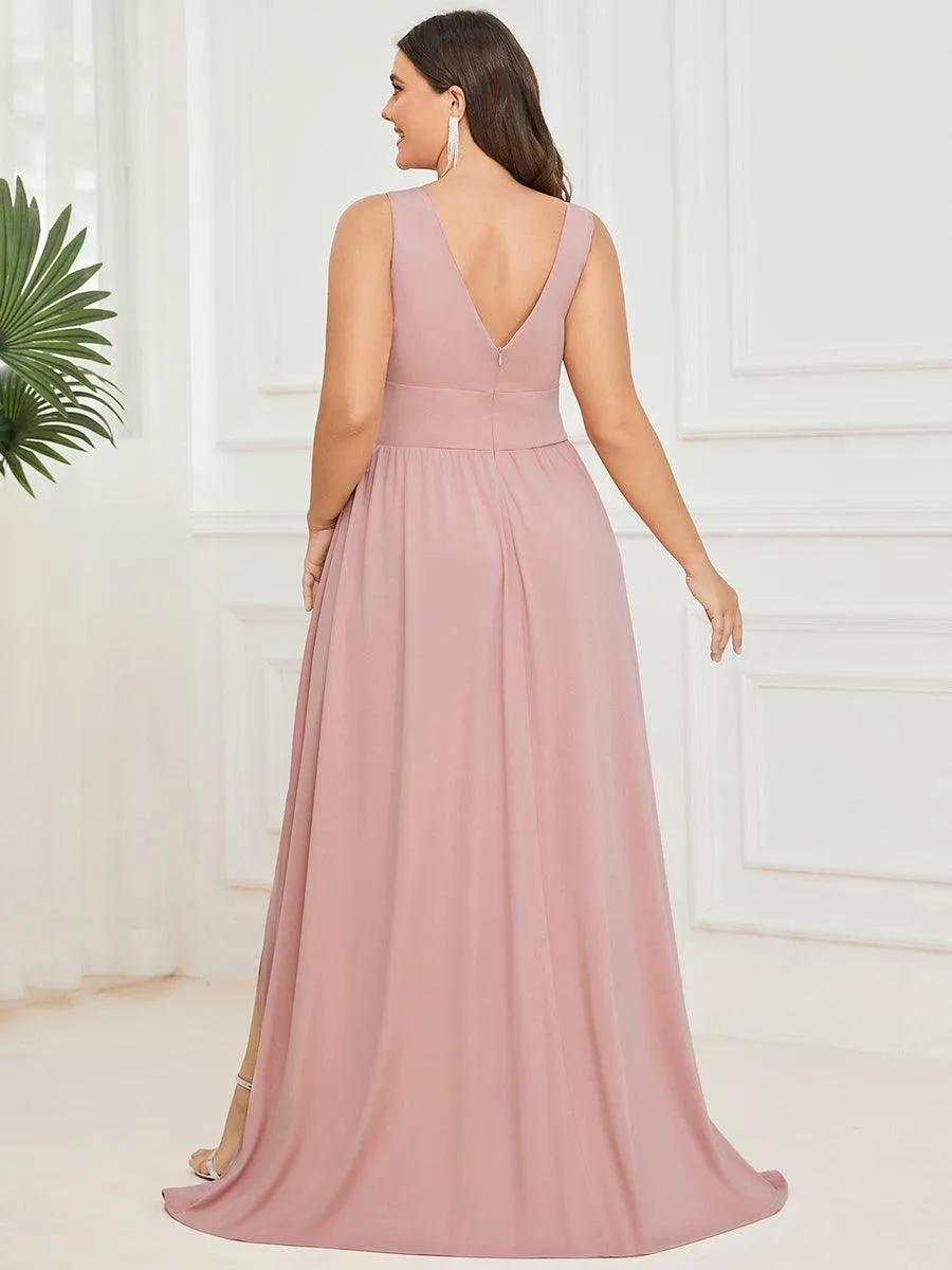 Robe de Bal Demoiselle d'Honneur longue au sol à taille empire et à encolure en V