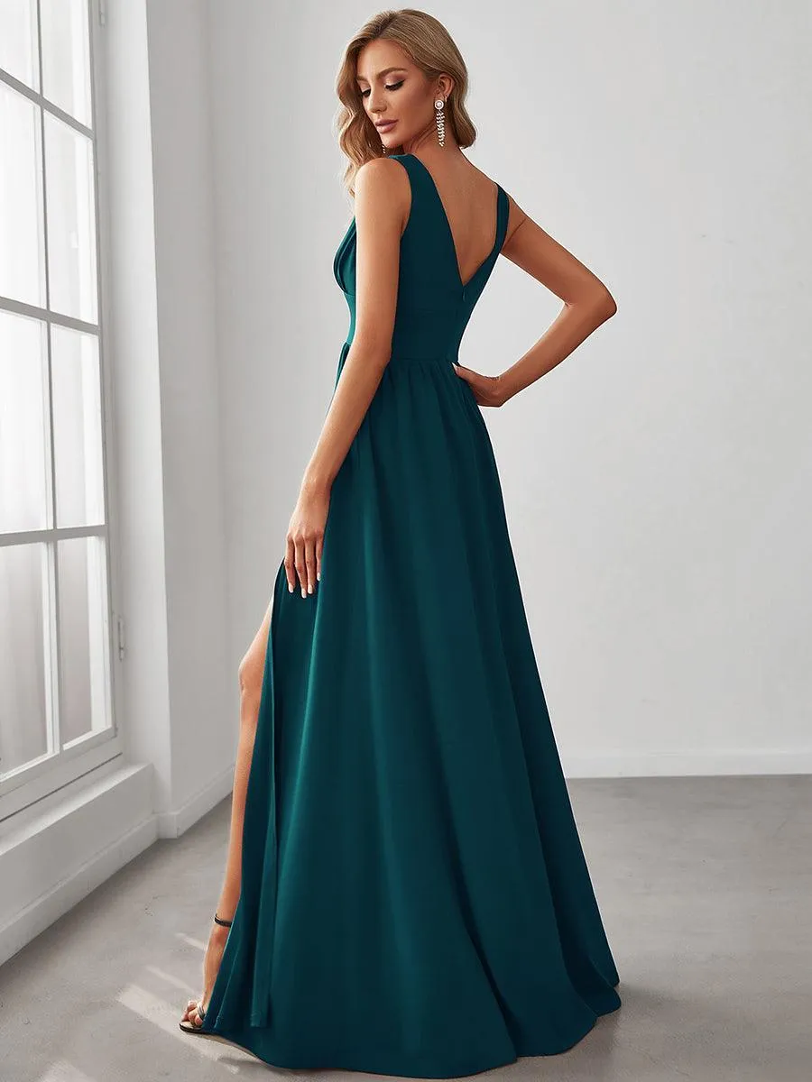 Robe de Bal Demoiselle d'Honneur longue au sol à taille empire et à encolure en V