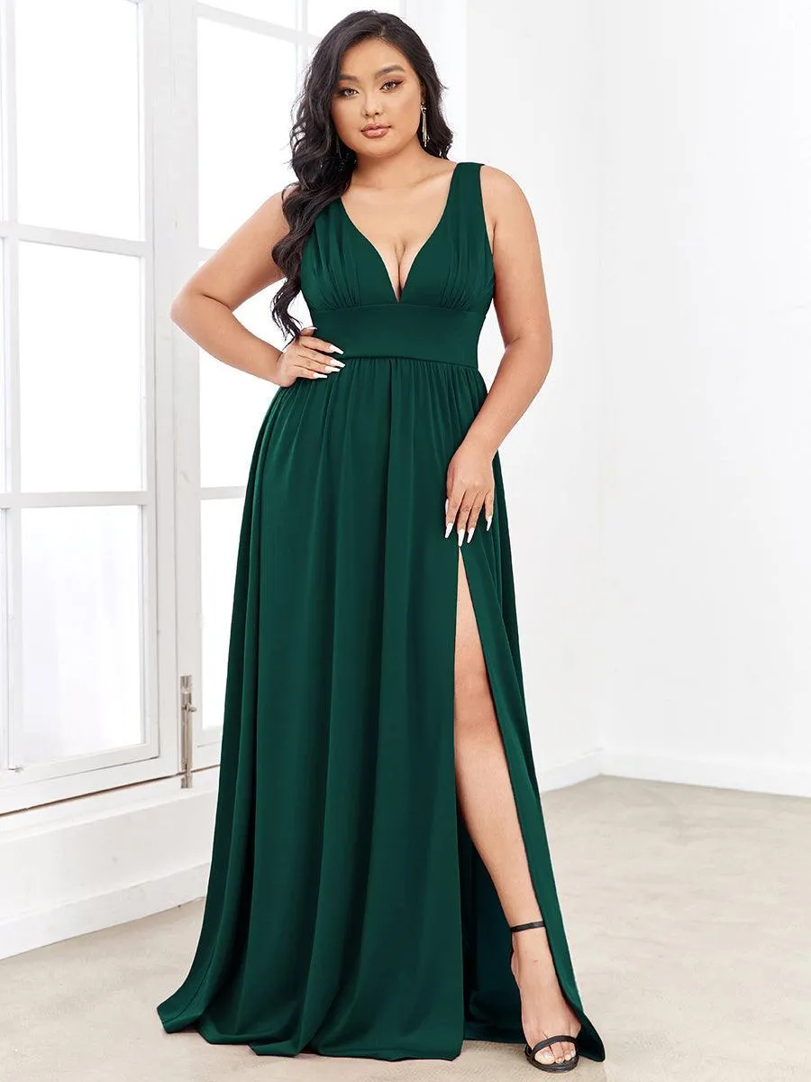 Robe de Bal Demoiselle d'Honneur longue au sol à taille empire et à encolure en V