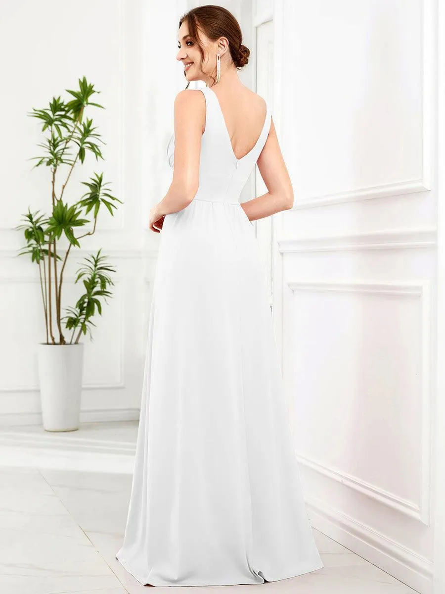 Robe de Bal Demoiselle d'Honneur longue au sol à taille empire et à encolure en V