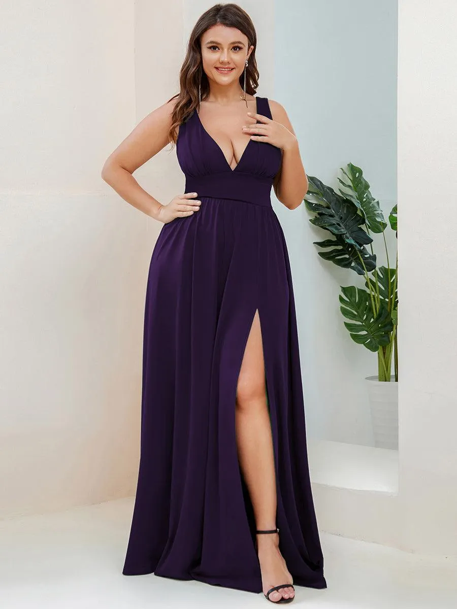 Robe de Bal Demoiselle d'Honneur longue au sol à taille empire et à encolure en V
