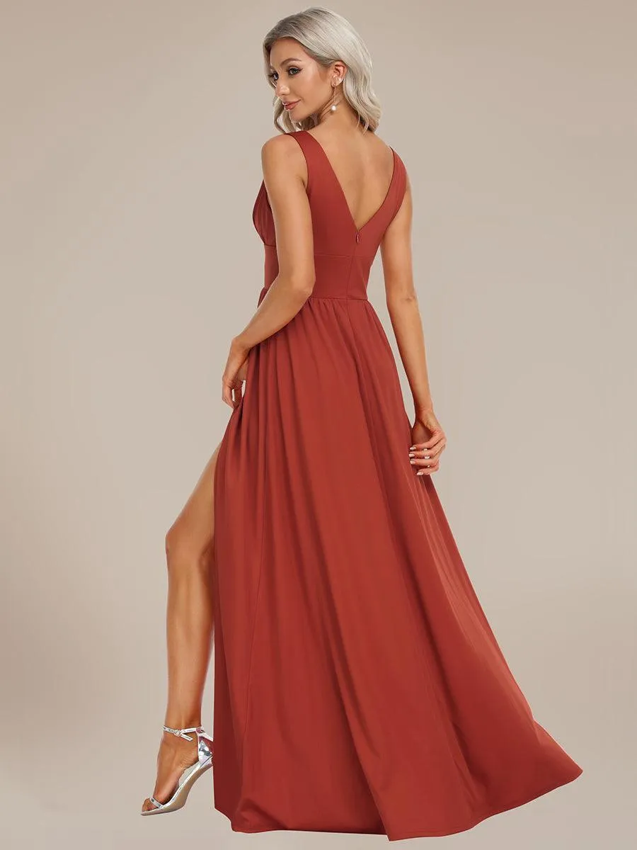 Robe de Bal Demoiselle d'Honneur longue au sol à taille empire et à encolure en V