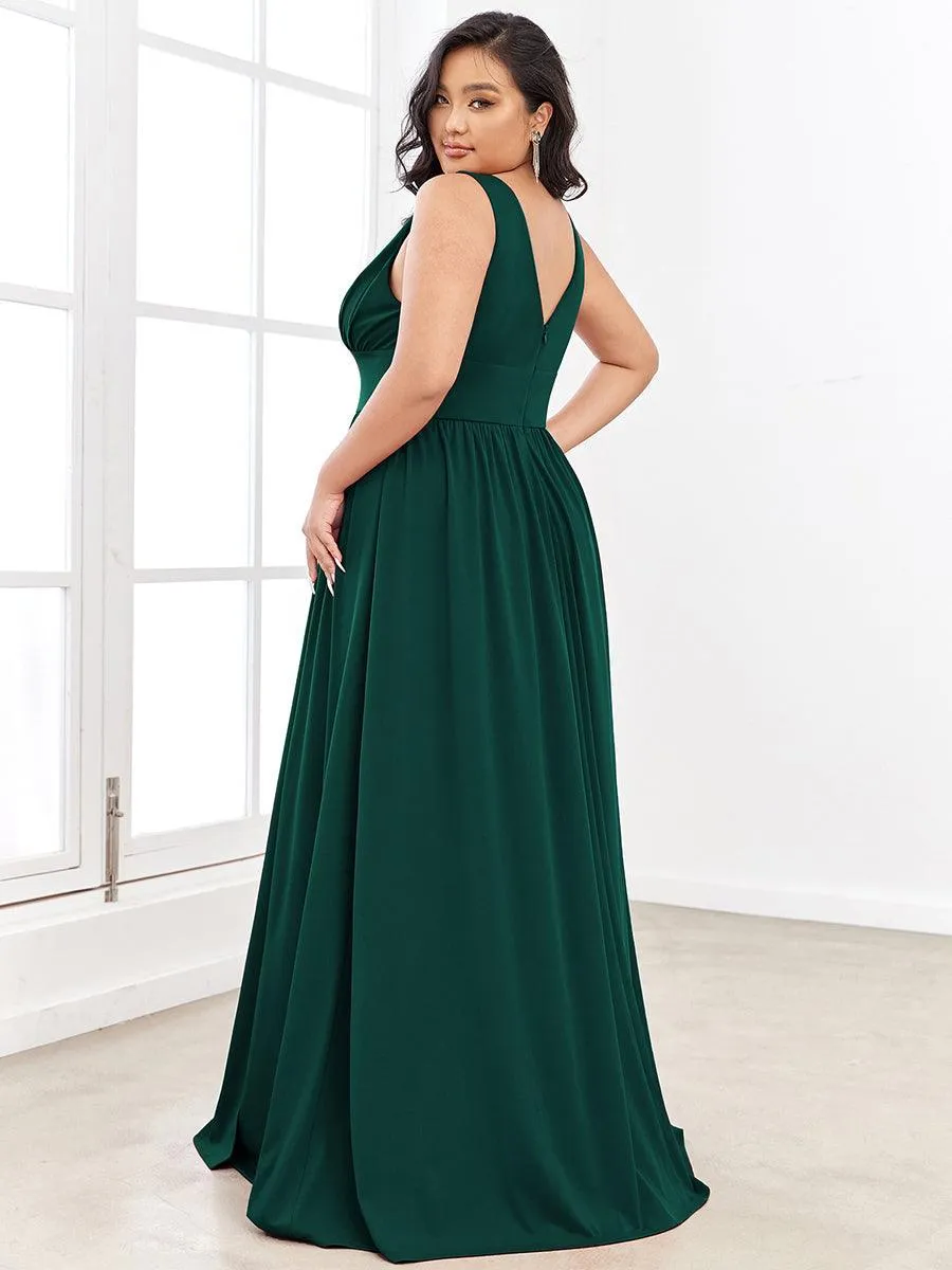 Robe de Bal Demoiselle d'Honneur longue au sol à taille empire et à encolure en V