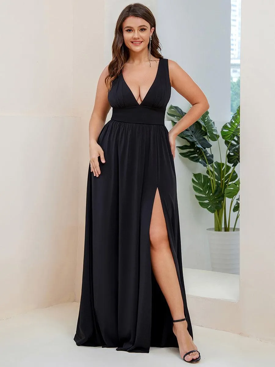 Robe de Bal Demoiselle d'Honneur longue au sol à taille empire et à encolure en V