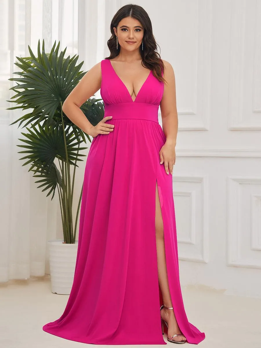 Robe de Bal Demoiselle d'Honneur longue au sol à taille empire et à encolure en V