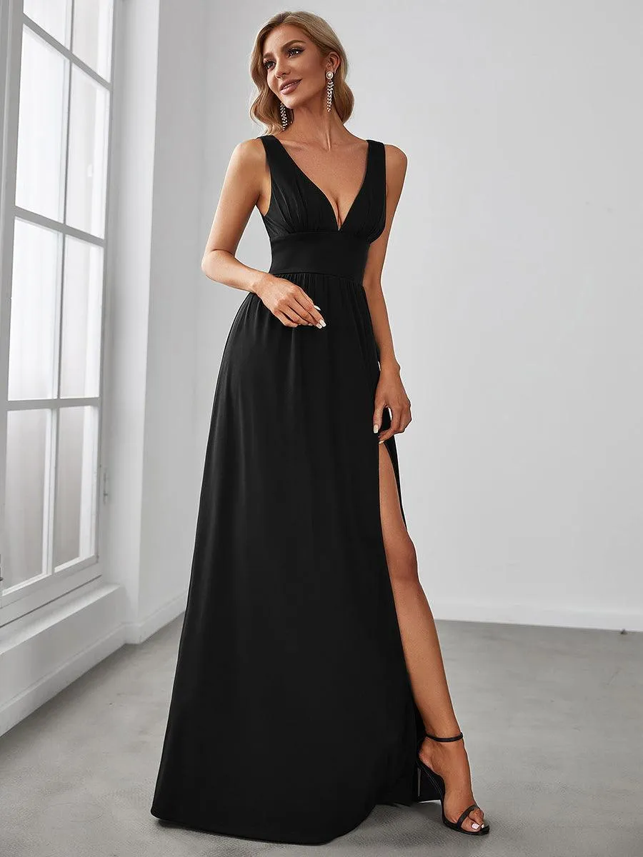 Robe de Bal Demoiselle d'Honneur longue au sol à taille empire et à encolure en V
