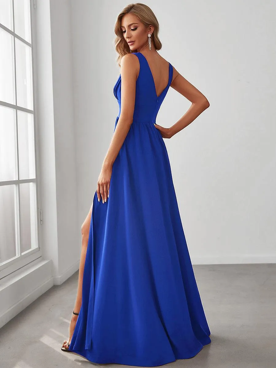 Robe de Bal Demoiselle d'Honneur longue au sol à taille empire et à encolure en V