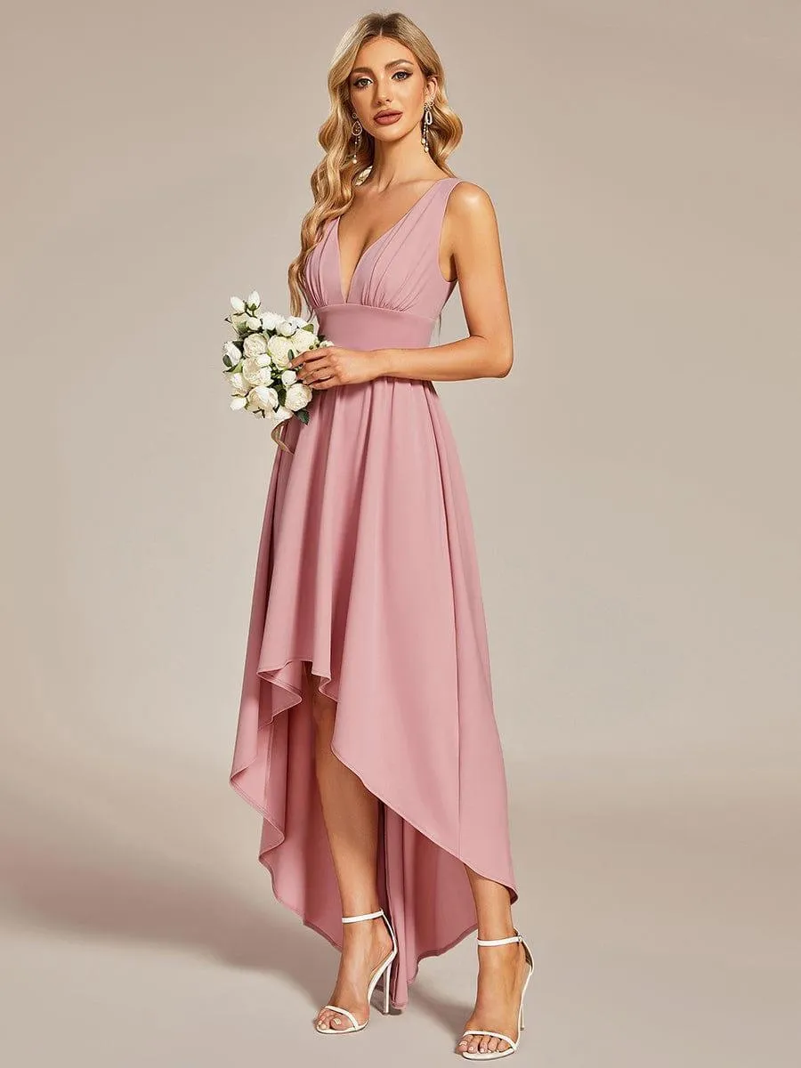 Robe de Bal Demoiselle d'Honneur longue au sol à taille empire et à encolure en V