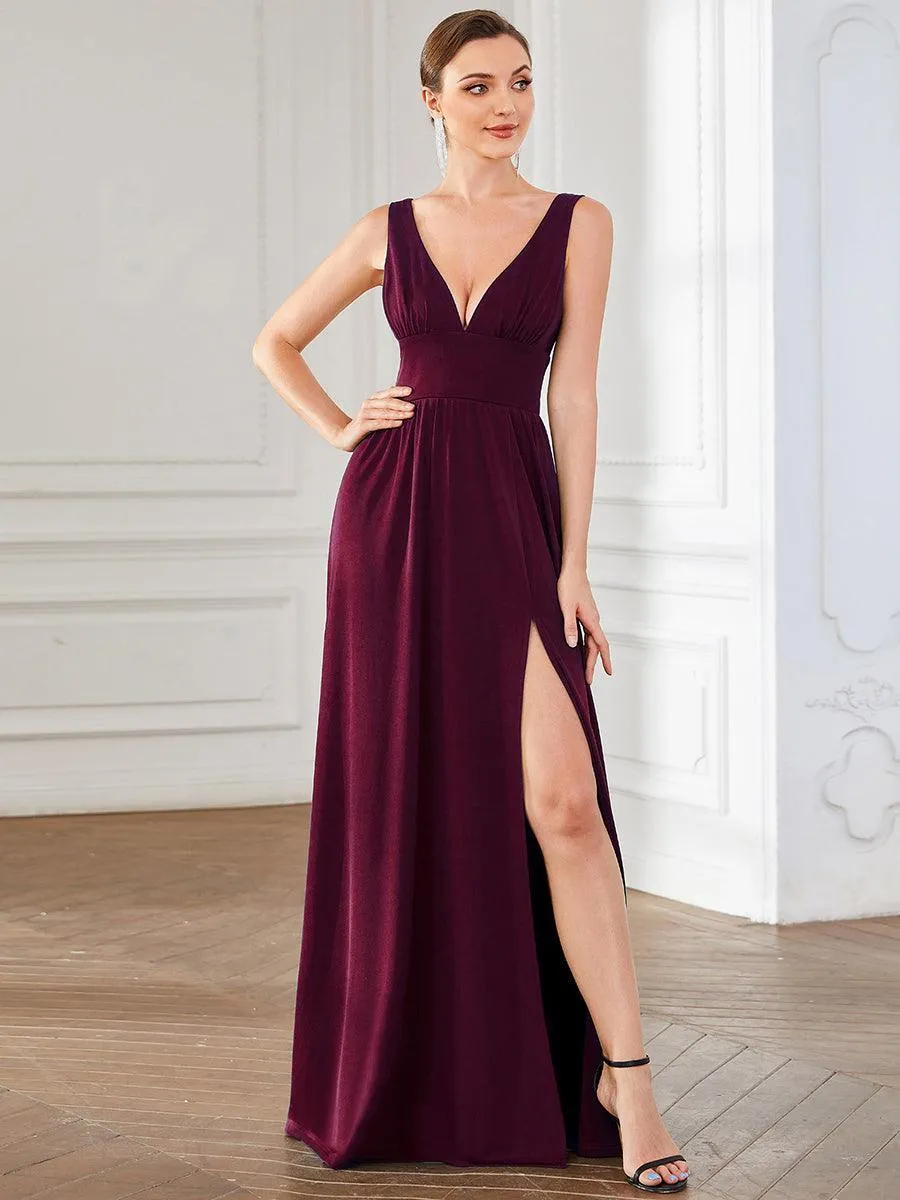 Robe de Bal Demoiselle d'Honneur longue au sol à taille empire et à encolure en V