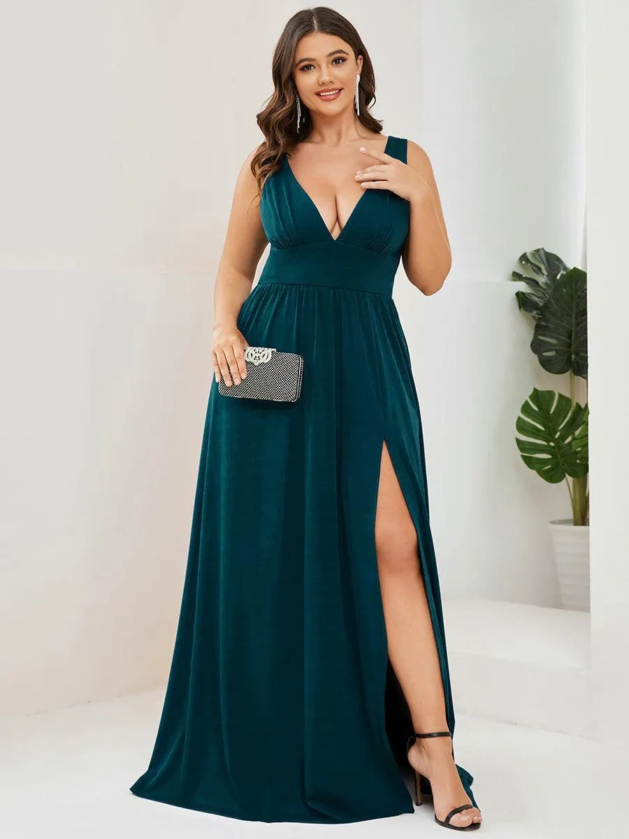 Robe de Bal Demoiselle d'Honneur longue au sol à taille empire et à encolure en V