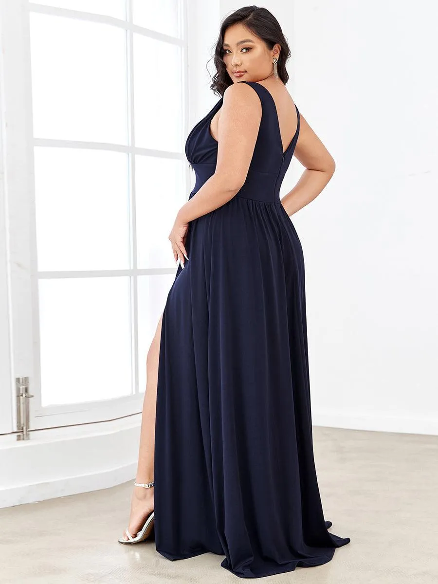 Robe de Bal Demoiselle d'Honneur longue au sol à taille empire et à encolure en V