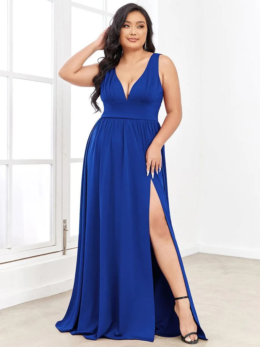 Robe de Bal Demoiselle d'Honneur longue au sol à taille empire et à encolure en V