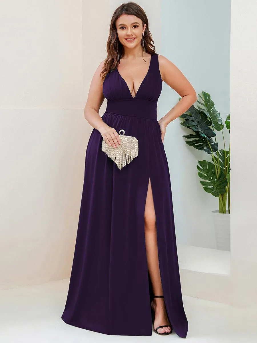 Robe de Bal Demoiselle d'Honneur longue au sol à taille empire et à encolure en V